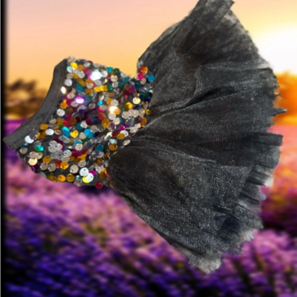 Black Tulle XS for tiny Dog,Dress with Colorful Sequins. Never worn-without tags